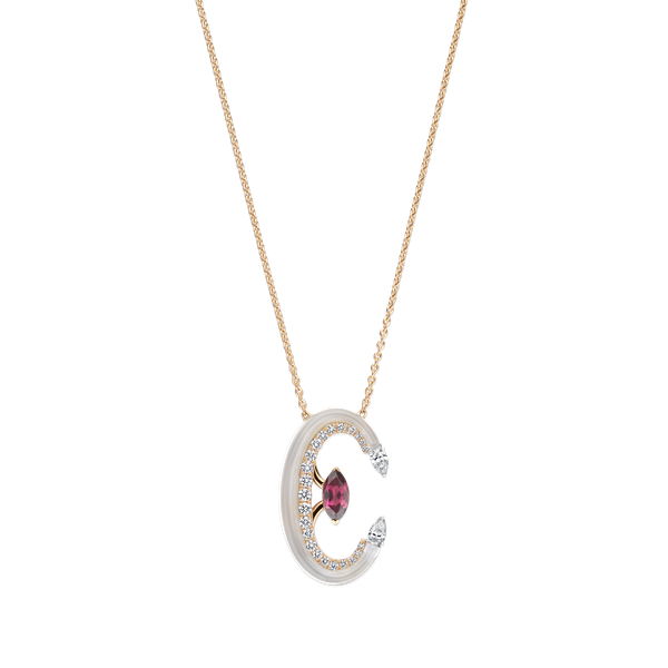 Halsketting · Vander Avort UNIQUE · met granaat, chalcedoon en diamant