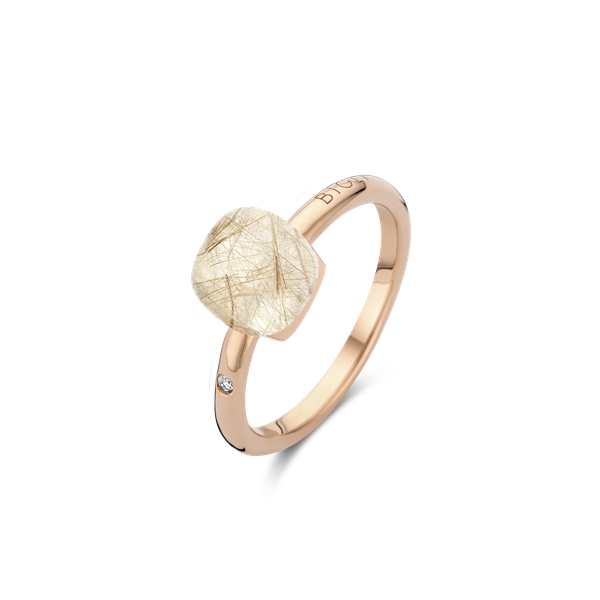 Ring small · Bigli MINI SWEETY · met rutielkwarts, witte parelmoer en diamant (Quartz Rutile Moonshine)