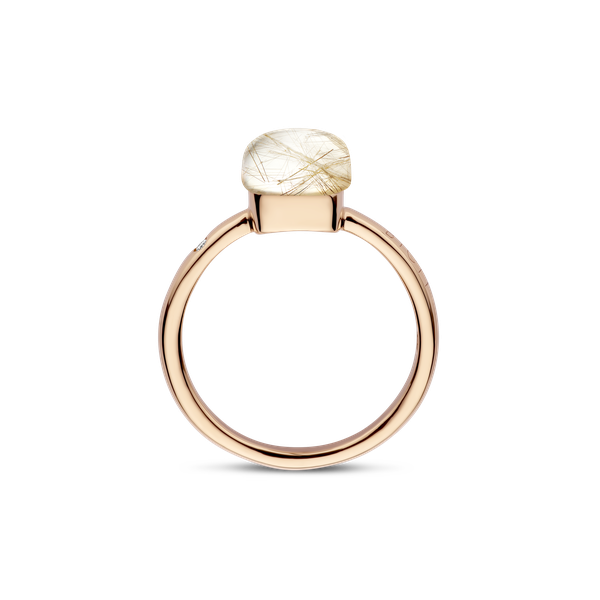 Ring small · Bigli MINI SWEETY · met rutielkwarts, witte parelmoer en diamant (Quartz Rutile Moonshine)