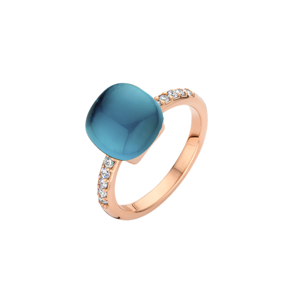 Ring · Bigli MINI SWEETY · met London Blue topaas, parelmoer en diamant (London Blue Lake)