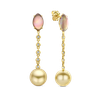 Oorbellen geel goud met parel, kwarts en diamant