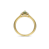 Ring entourage geel goud met groene saffier en diamant